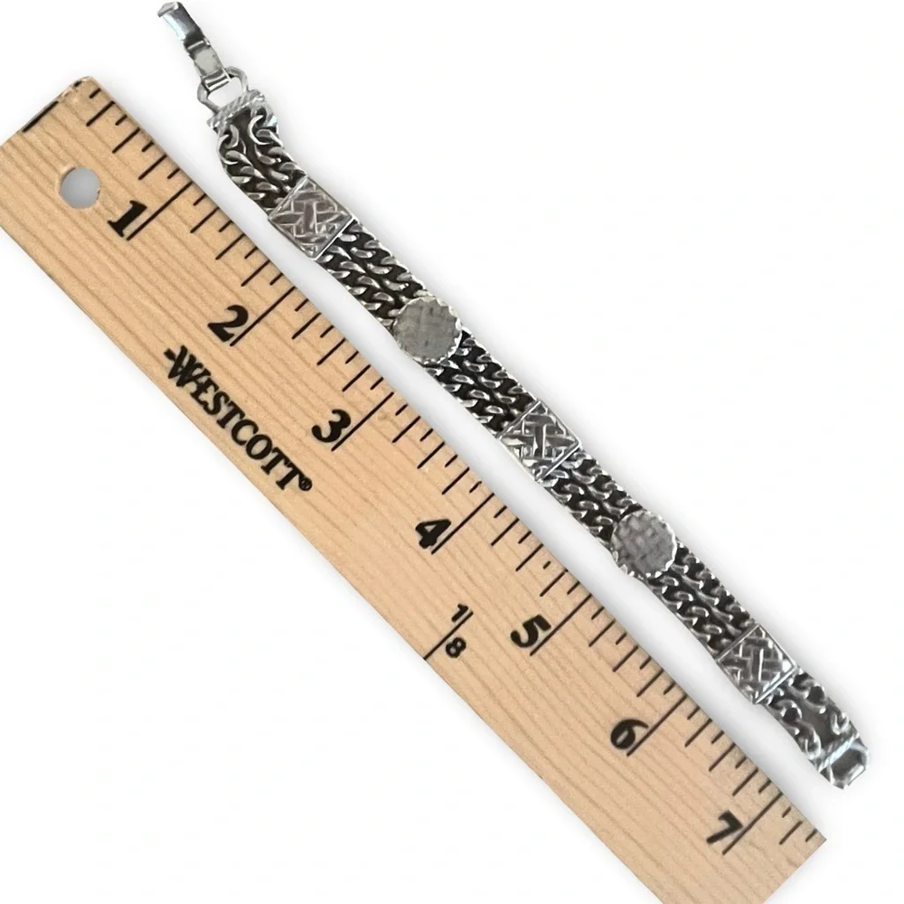 Silver Tome Clasp Bracelet Circle and Square Medallions